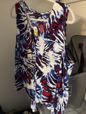 Sleeveless Tie-Hem Blouse in Red, White & Blue